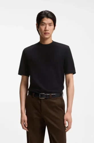 Basket-weave T-shirt in mercerised cotton