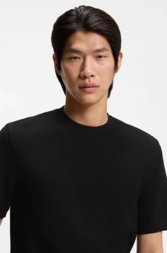 Basket-weave T-shirt in mercerised cotton