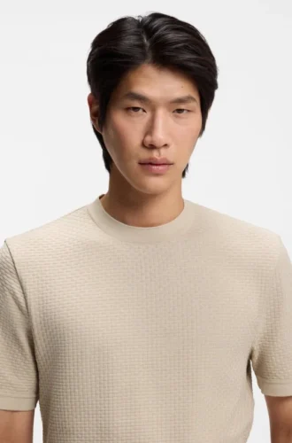 Basket-weave T-shirt in mercerised cotton