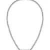 Beaded necklace in brushed stainless steel with octagonal closure