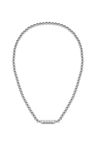 Beaded necklace in brushed stainless steel with octagonal closure