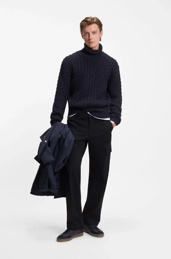 BECKHAM x BOSS cargo trousers in micro-patterned cotton BECKHAM x BOSS cargo trousers in micro-patterned cotton
