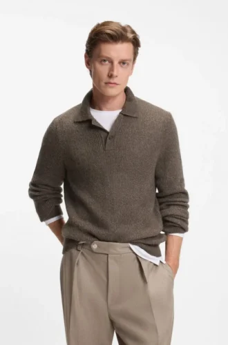 BECKHAM x BOSS mouliné-rib sweater with polo collar