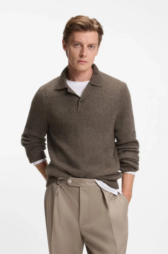 BECKHAM x BOSS mouliné-rib sweater with polo collar BECKHAM x BOSS mouliné-rib sweater with polo collar