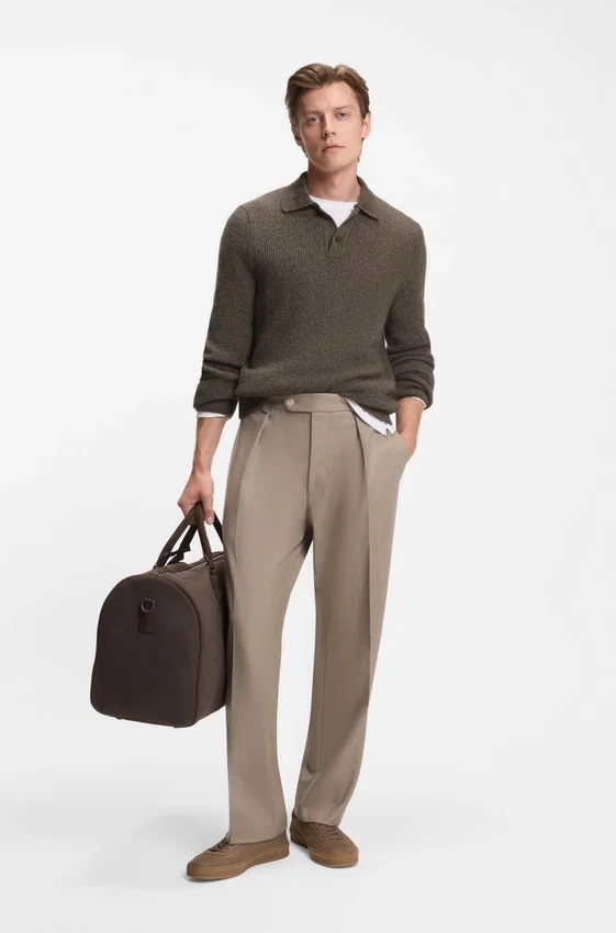 BECKHAM x BOSS mouliné-rib sweater with polo collar BECKHAM x BOSS mouliné-rib sweater with polo collar