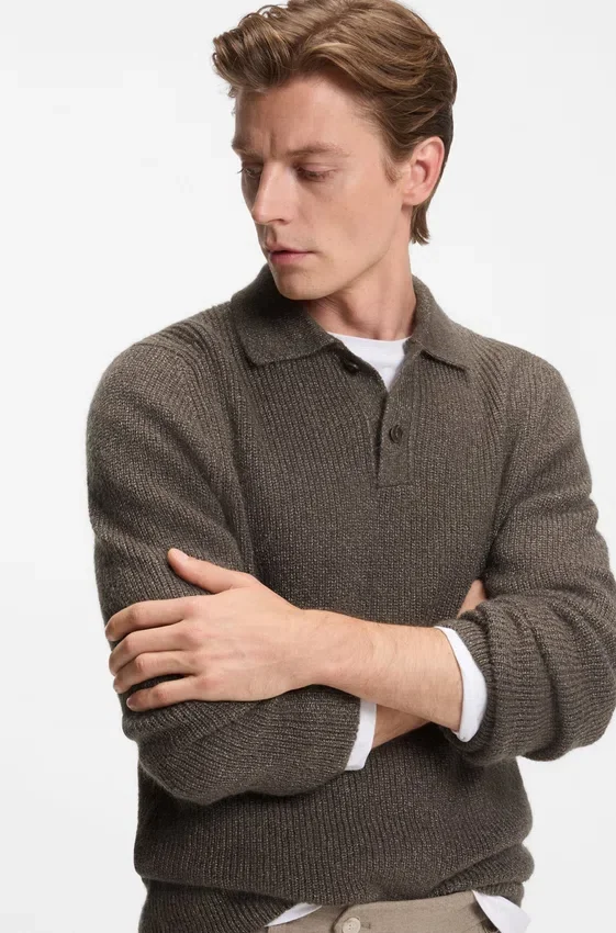 BECKHAM x BOSS mouliné-rib sweater with polo collar BECKHAM x BOSS mouliné-rib sweater with polo collar