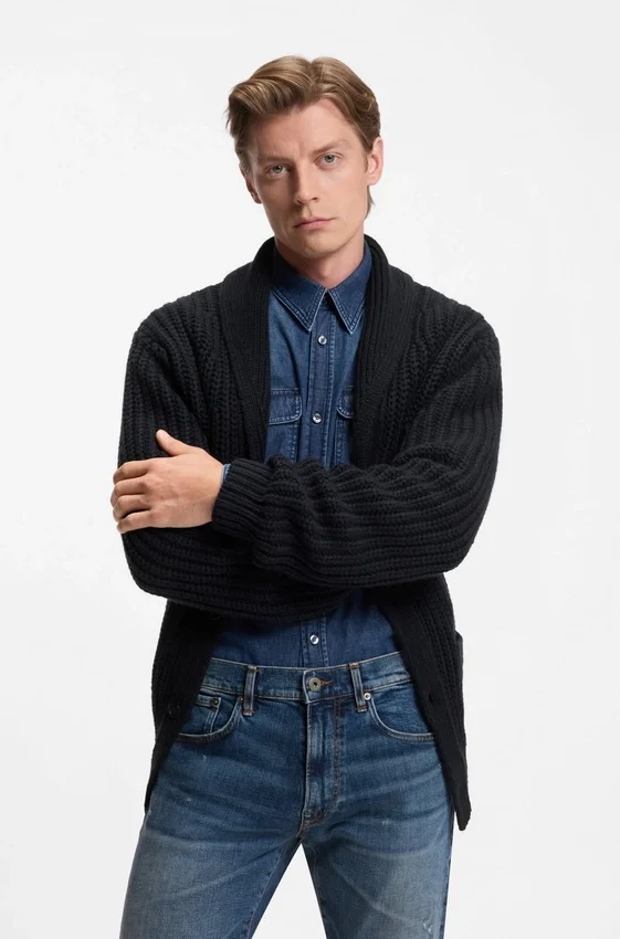 BECKHAM x BOSS relaxed-fit cardigan in wool and cashmere BECKHAM x BOSS relaxed-fit cardigan in wool and cashmere