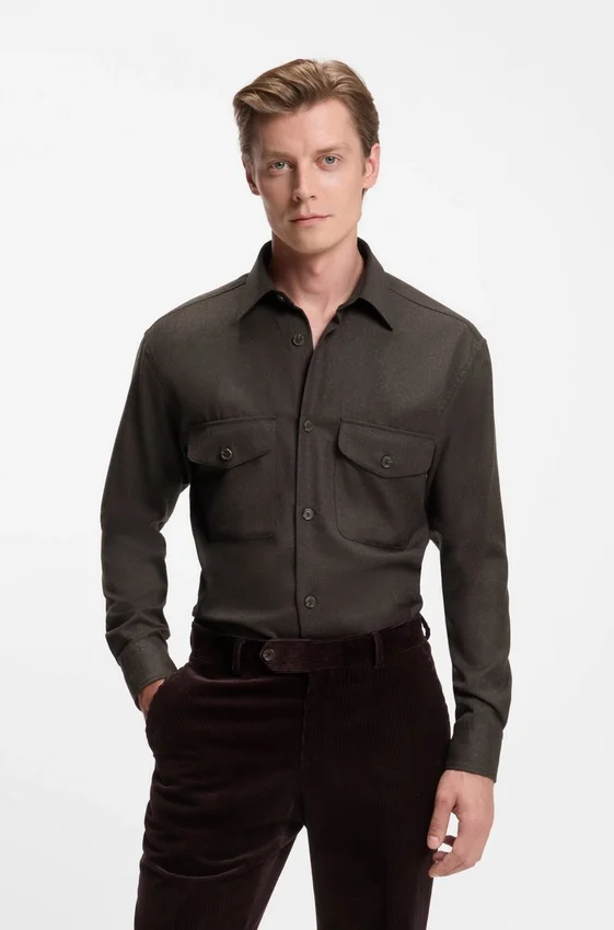 BECKHAM x BOSS relaxed-fit shirt in virgin wool BECKHAM x BOSS relaxed-fit shirt in virgin wool