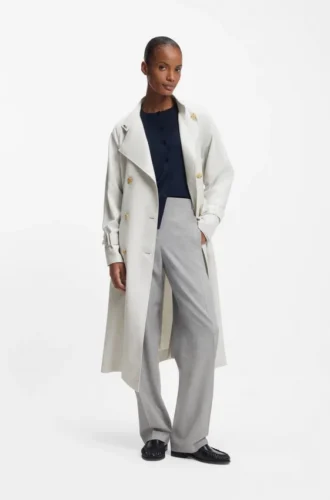 Belted coat with double-breasted closure