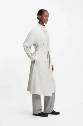 Belted coat with double-breasted closure