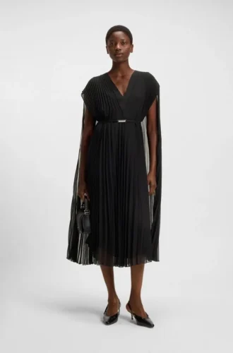 Belted dress in crinkle chiffon