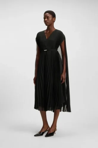 Belted dress in crinkle chiffon