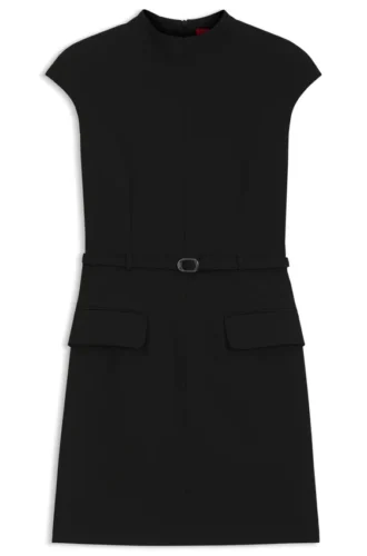 Belted dress with subtle shoulder padding
