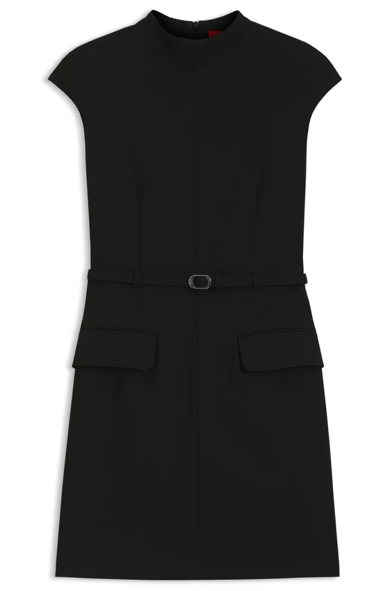 Belted dress with subtle shoulder padding Belted dress with subtle shoulder padding