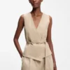 Belted regular-fit vest in cotton and hemp