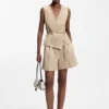 Belted regular-fit vest in cotton and hemp