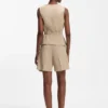 Belted regular-fit vest in cotton and hemp