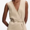 Belted regular-fit vest in cotton and hemp