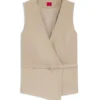 Belted regular-fit vest in cotton and hemp