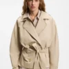 Belted short coat in cotton poplin
