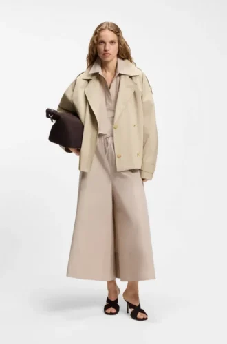 Belted short coat in cotton poplin