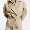 Belted short coat in cotton poplin