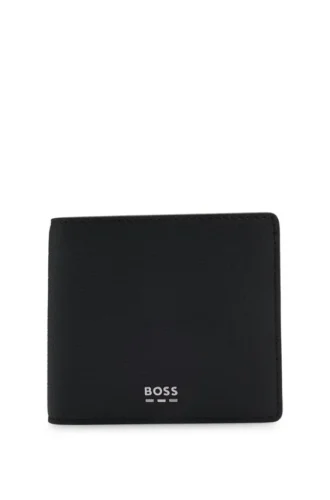 Billfold wallet with silver-tone logo and coin pocket
