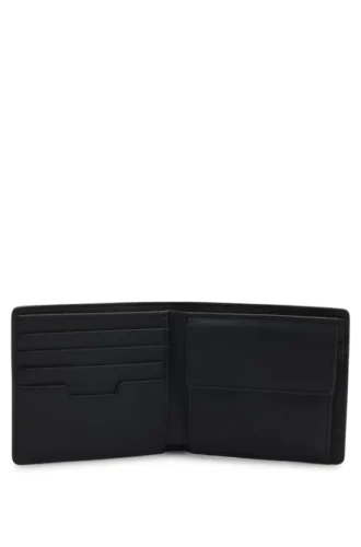 Billfold wallet with silver-tone logo and coin pocket