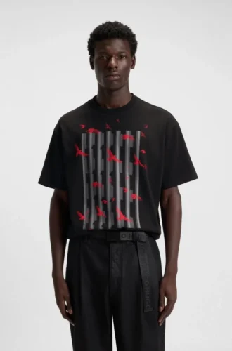 Bird-artwork T-shirt in cotton jersey