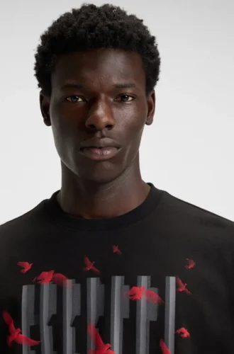Bird-artwork T-shirt in cotton jersey