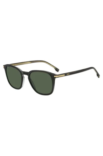 Black acetate sunglasses with gold-tone trims