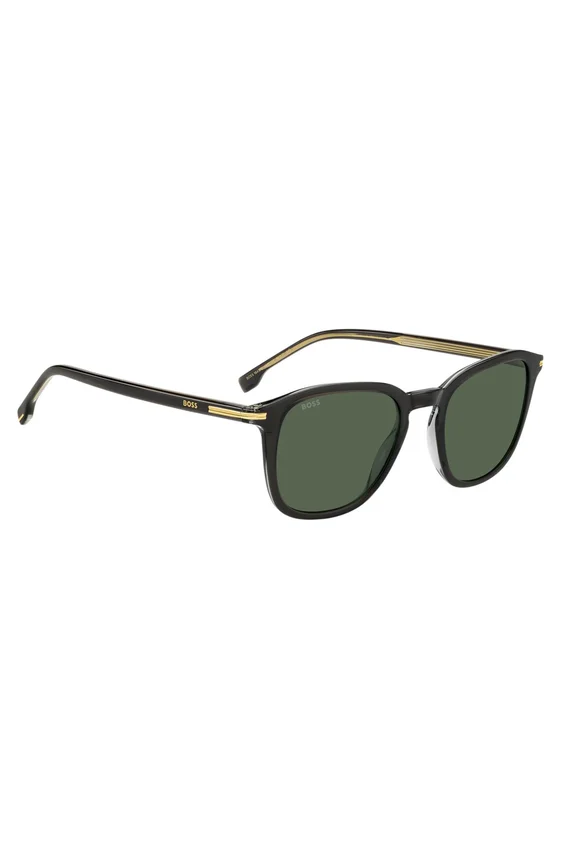Black acetate sunglasses with gold-tone trims Black acetate sunglasses with gold-tone trims