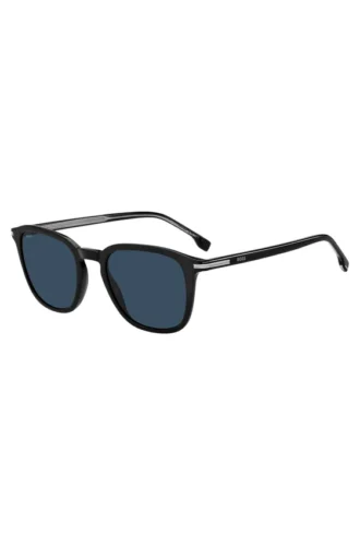 Black acetate sunglasses with silver-tone trims