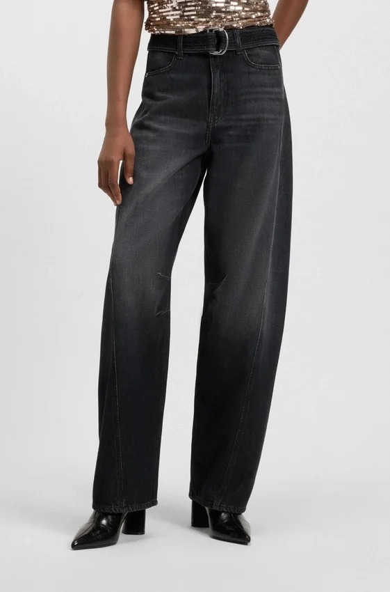 Black balloon-leg jeans in rigid denim Black balloon-leg jeans in rigid denim