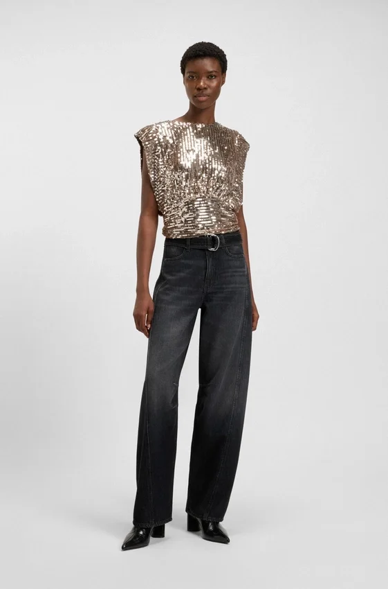 Black balloon-leg jeans in rigid denim Black balloon-leg jeans in rigid denim