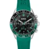 Black-dial chronograph watch with silicone strap