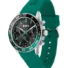 Black-dial chronograph watch with silicone strap
