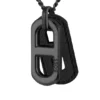 Black-plated necklace with leather tag and metal link