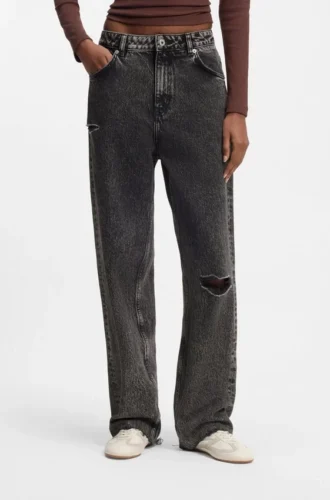 Black relaxed-fit jeans in rigid denim