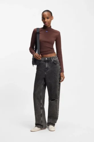 Black relaxed-fit jeans in rigid denim