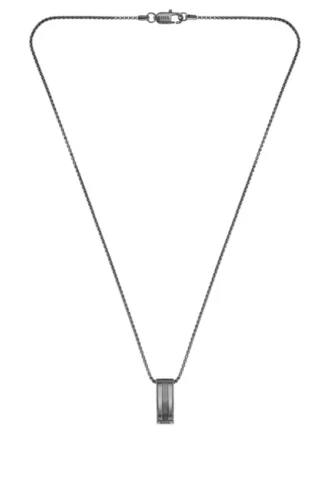 Black stainless-steel necklace with stripe-effect pendant