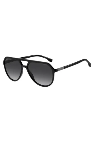 Black sunglasses with metallic logo trims