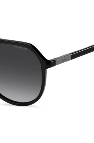 Black sunglasses with metallic logo trims