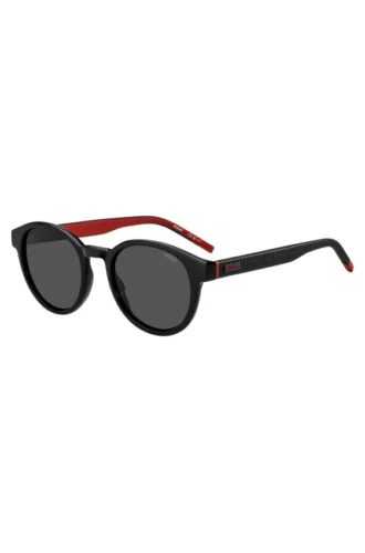 Black sunglasses with round frames and patterned temples