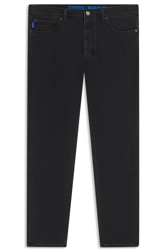 Black tapered-fit jeans in grain-effect denim Black tapered-fit jeans in grain-effect denim
