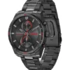 Black-tone watch with matching three-link bracelet