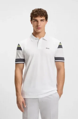 Block-stripe polo shirt in cotton piqué