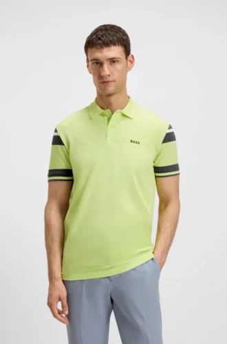 Block-stripe polo shirt in cotton piqué