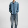 Blue baggy-fit jeans in distressed denim