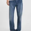 Blue baggy-fit jeans in striped denim